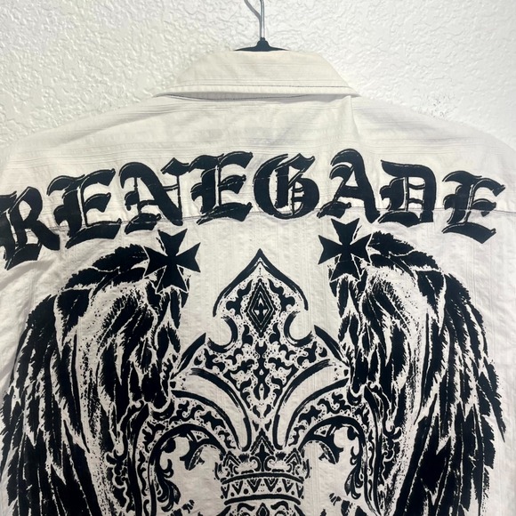 Raw State Shirt Mens Large White Graphic Renegade Goth Fleur de Lis Wings Cross - Picture 8 of 15